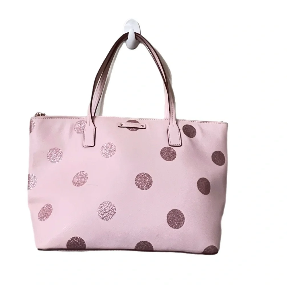 Kate Spade Pink Polka Dot Tote Bag Measurement 14.5 x 5 x 9